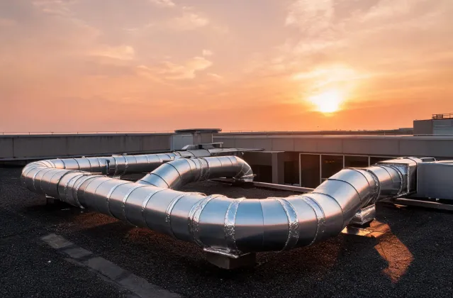 Labeled foil tape seams on rooftop duct